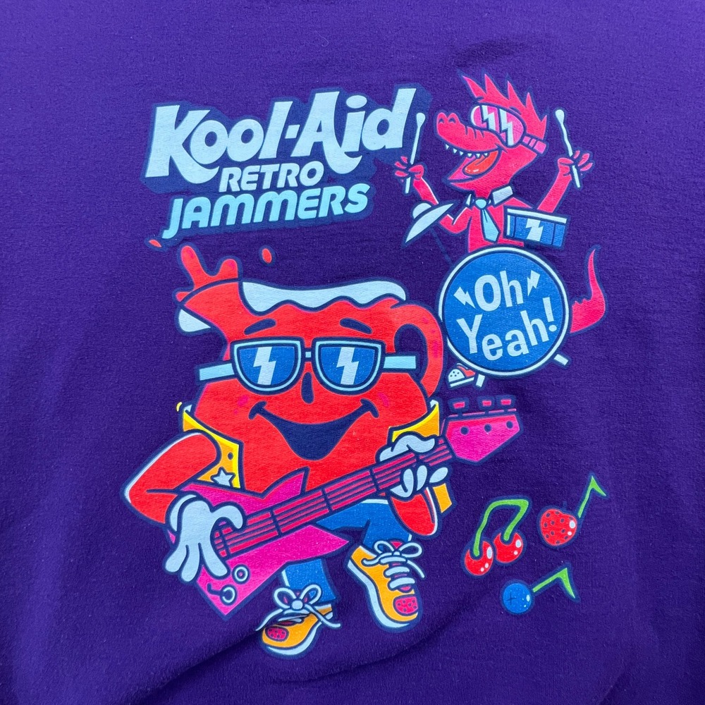 Kool-Aid Retro Jammers Hoodie Mens Small Purple Graphic Flece Pullover 90s Style
